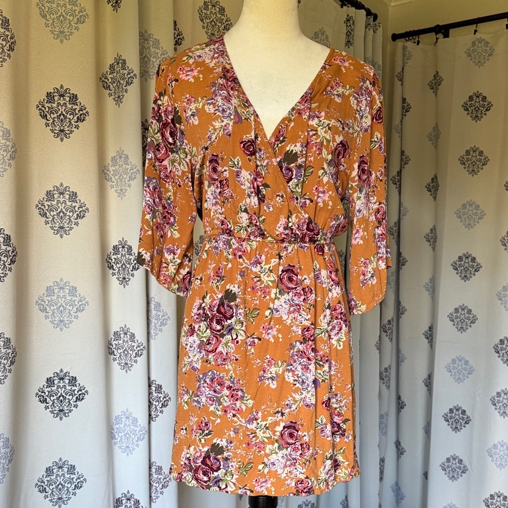 Xhilaration Floral Mini Dress in Orange and Purple